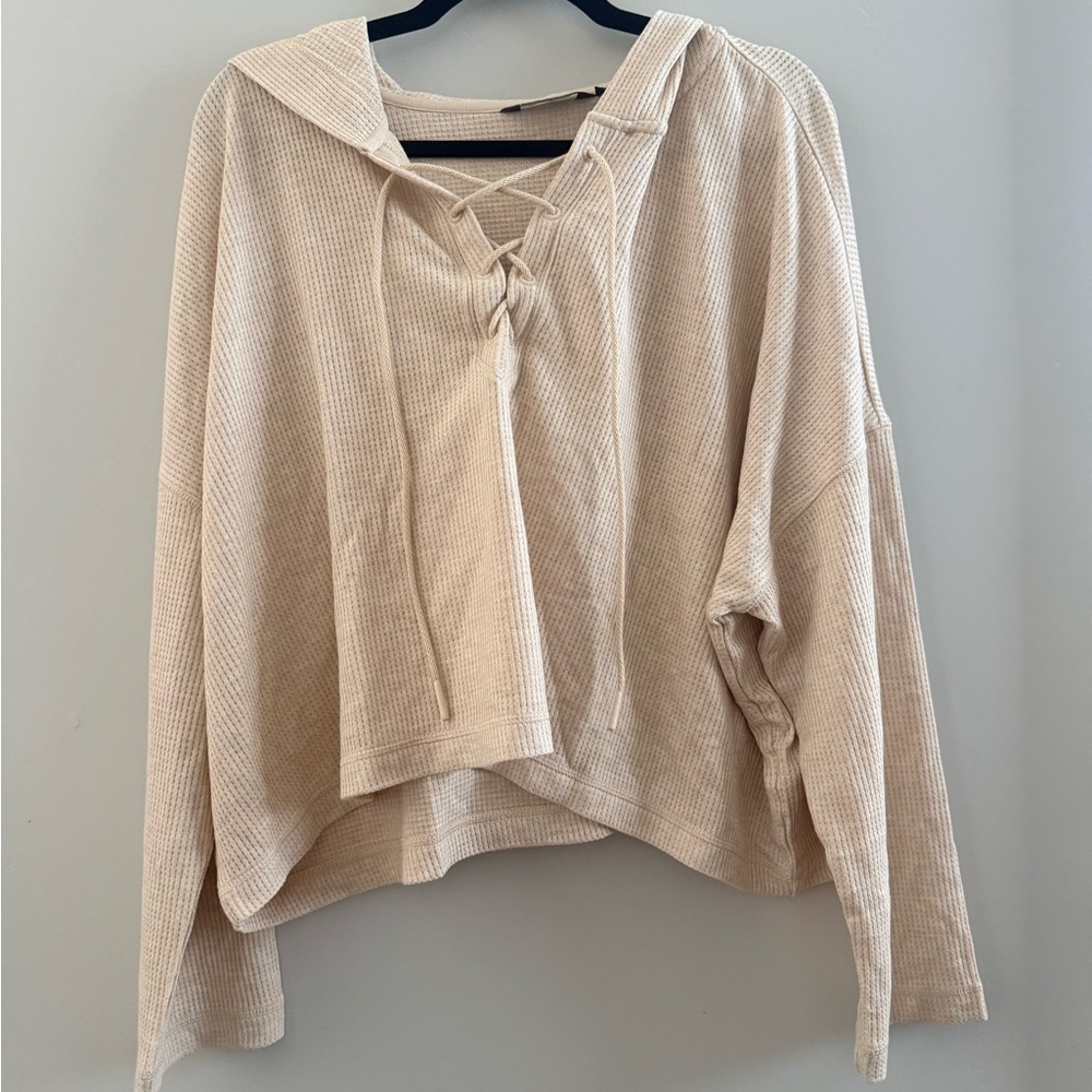 Vineyard Vines Beige Waffle Knit Cropped Hoodie